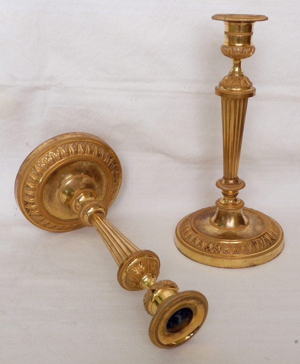 Pair of Louis XVI ormolu candlesticks - Château de Fontainebleau pattern