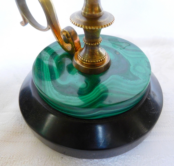 Pair of malachite and ormolu candle holders, mid 19th century