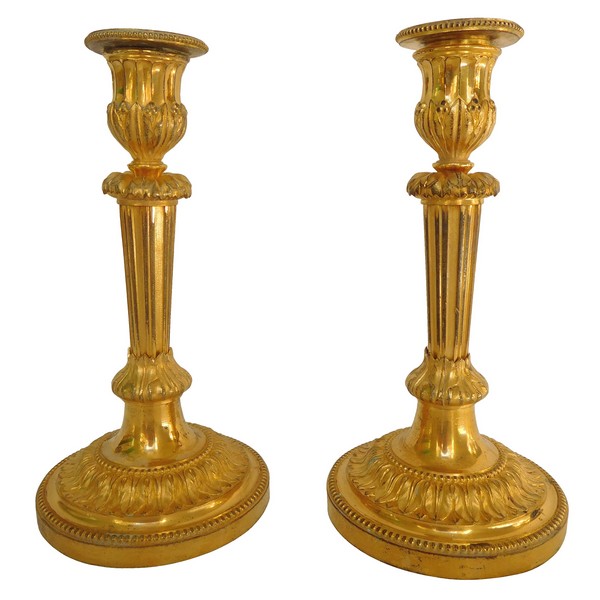 Pair of ormolu candlesticks, mercury gilt, Louis XVI period - 18th century - 20.5cm