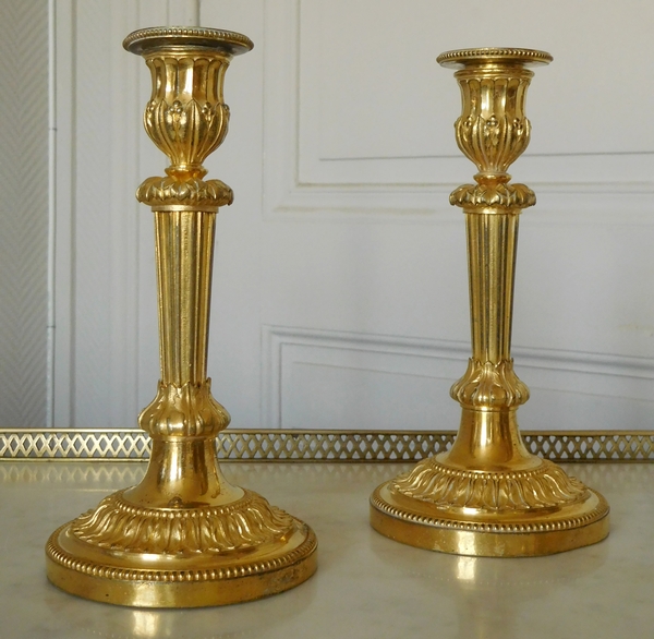 Pair of ormolu candlesticks, mercury gilt, Louis XVI period - 18th century - 20.5cm