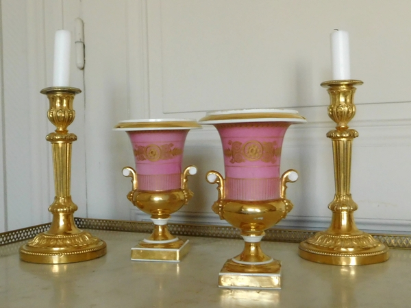 Pair of ormolu candlesticks, mercury gilt, Louis XVI period - 18th century - 20.5cm