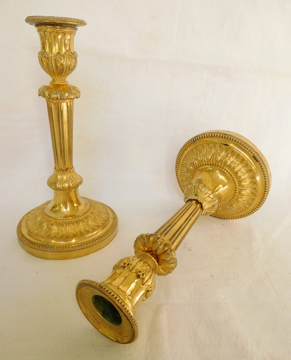 Pair of ormolu candlesticks, mercury gilt, Louis XVI period - 18th century - 20.5cm