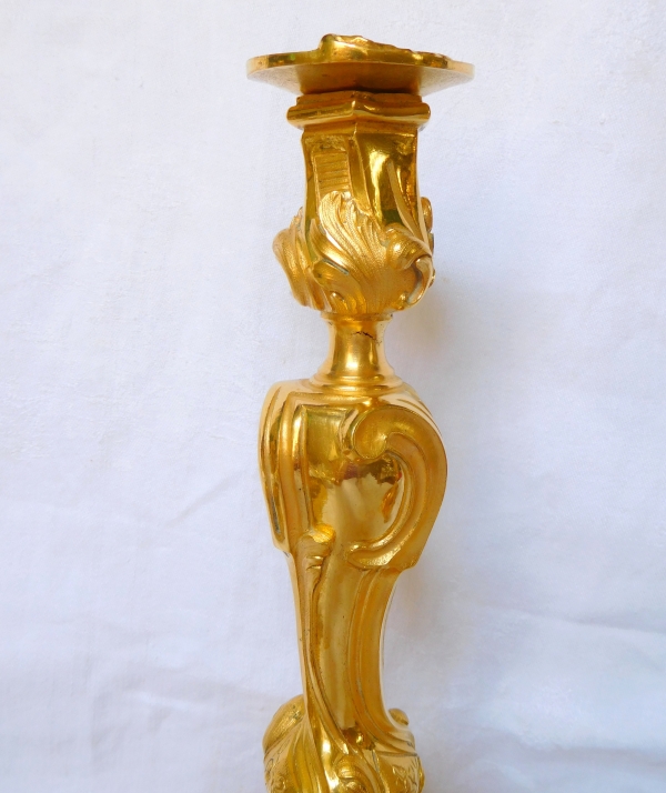 Pair of Louis XV style ormolu candlesticks after Meissonnier