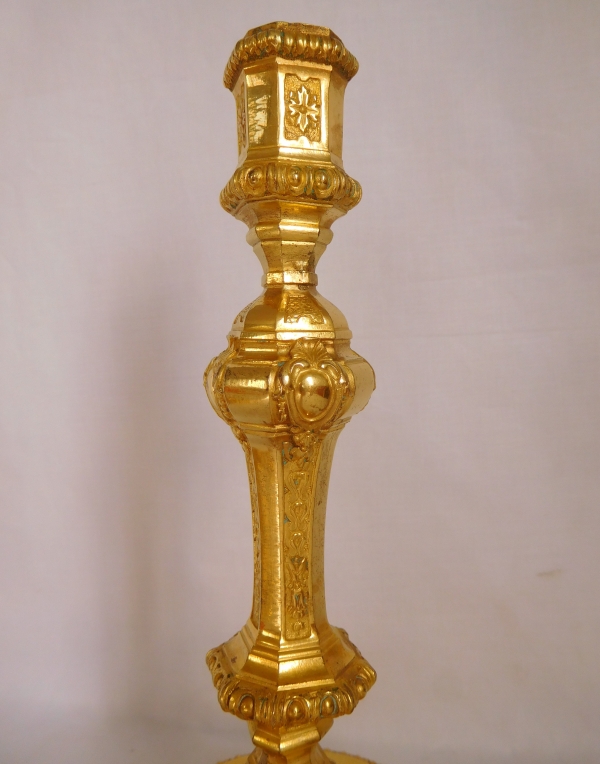 Pair of Louis XIV style finely chiseled ormolu candlesticks