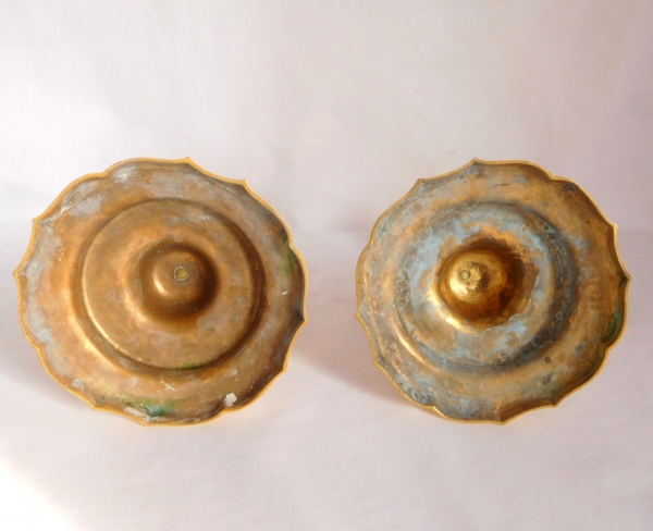 Pair of Louis XIV style finely chiseled ormolu candlesticks