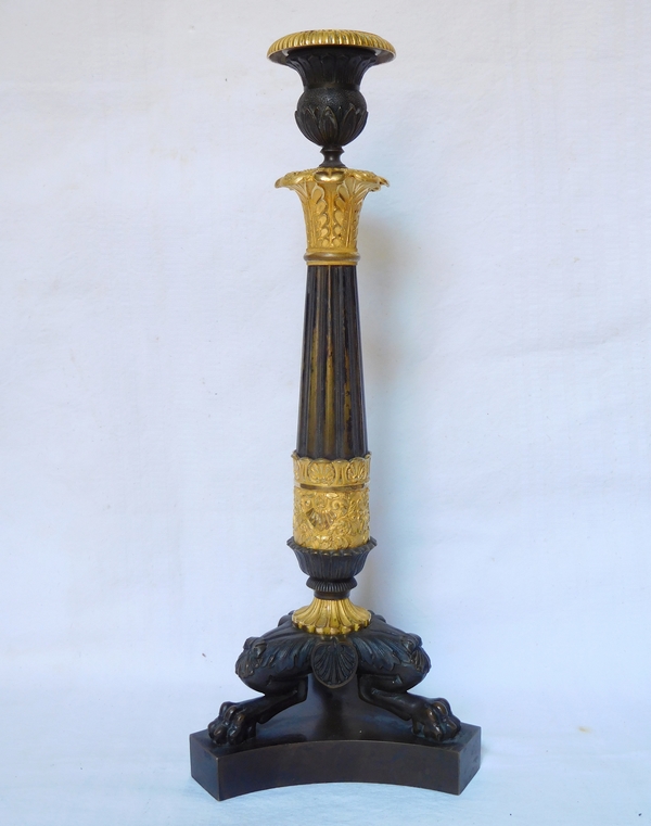 Pair of Empire patinated bronze and ormolu candlesticks, early 19th century circa 1820