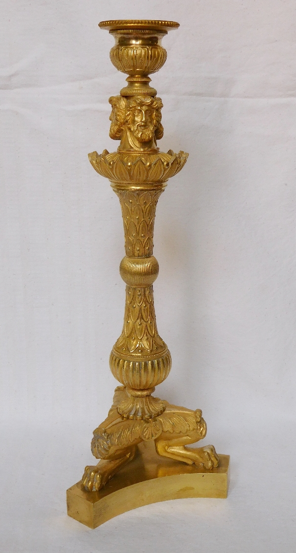 Pair of tripod ormolu candlesticks, late Empire period, early 19th century