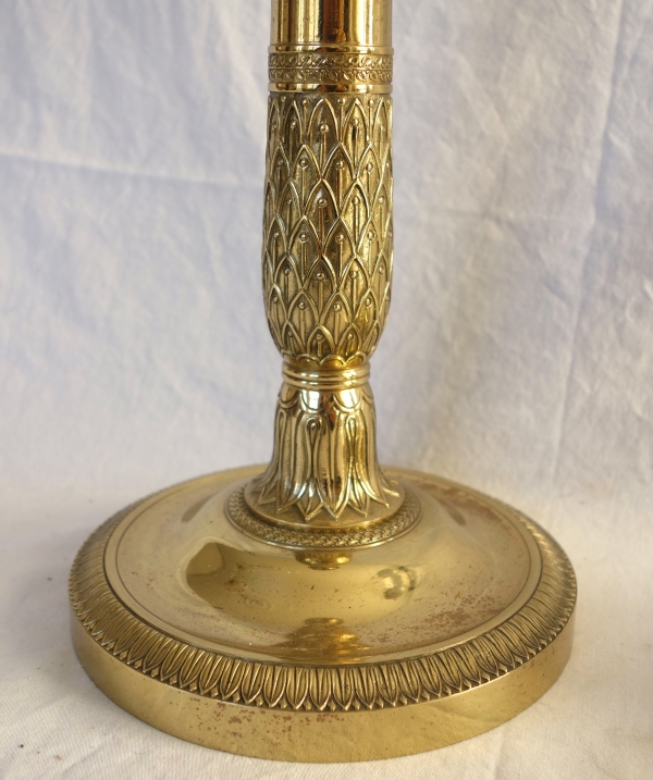 Paire de flambeaux / bougeoirs en canon d’époque Empire Restauration en bronze ciselé - 27,5cm
