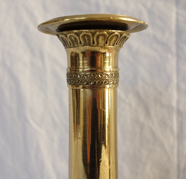 Paire de flambeaux / bougeoirs en canon d’époque Empire Restauration en bronze ciselé - 27,5cm
