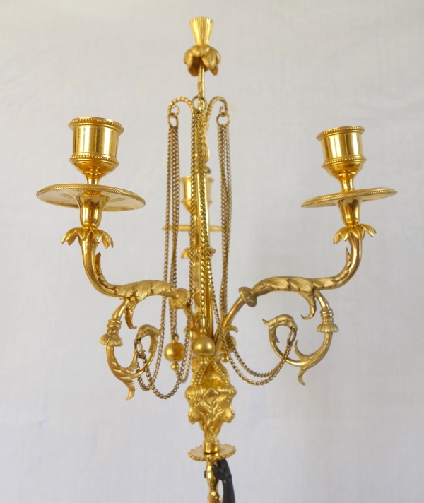 Pair of Louis XVI ormolu, patinated bronze and marble candelabras - 18th century