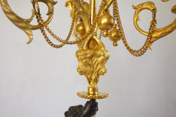Pair of Louis XVI ormolu, patinated bronze and marble candelabras - 18th century