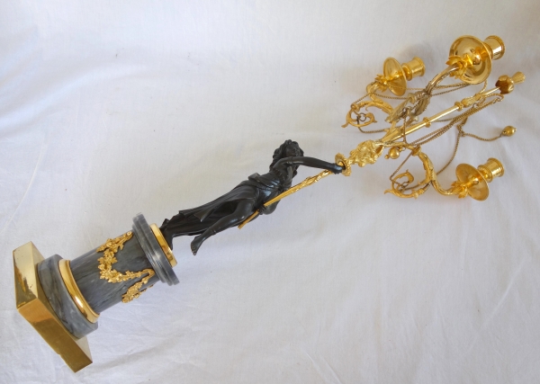 Pair of Louis XVI ormolu, patinated bronze and marble candelabras - 18th century