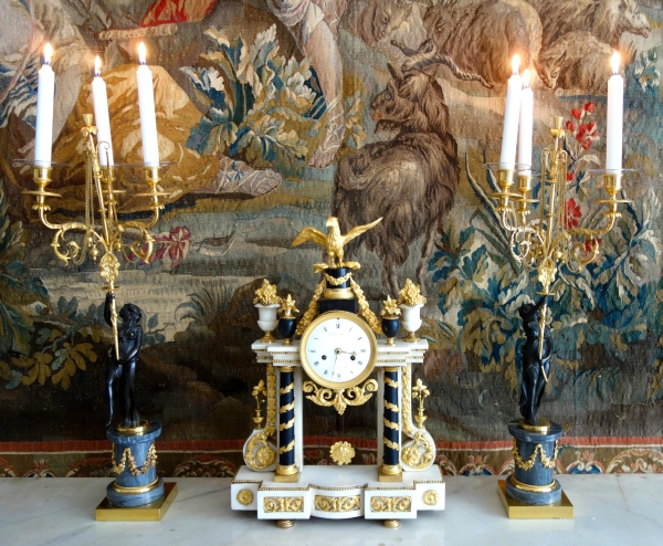 Pair of Louis XVI ormolu, patinated bronze and marble candelabras - 18th century