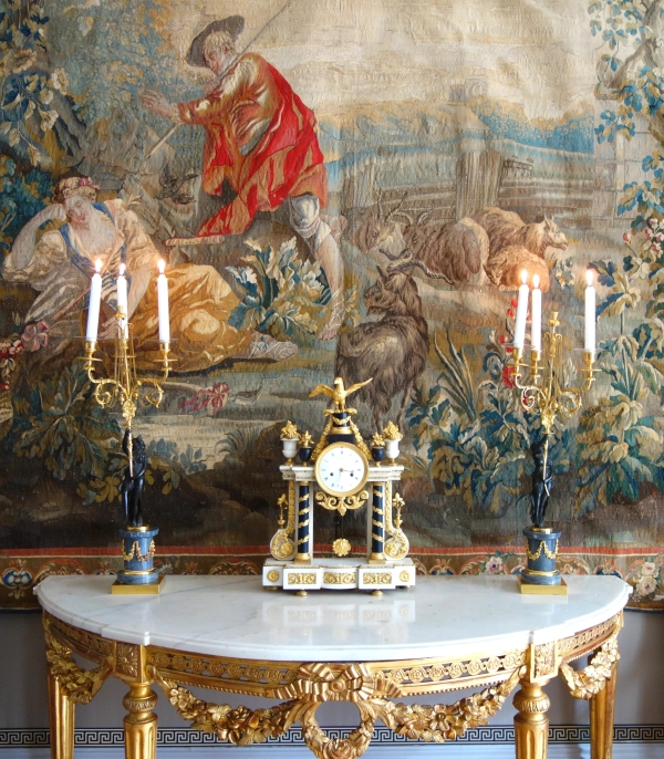 Pair of Louis XVI ormolu, patinated bronze and marble candelabras - 18th century