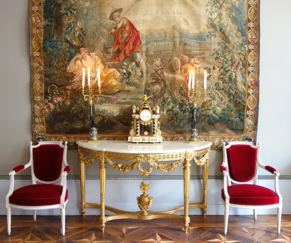 Pair of Louis XVI ormolu, patinated bronze and marble candelabras - 18th century
