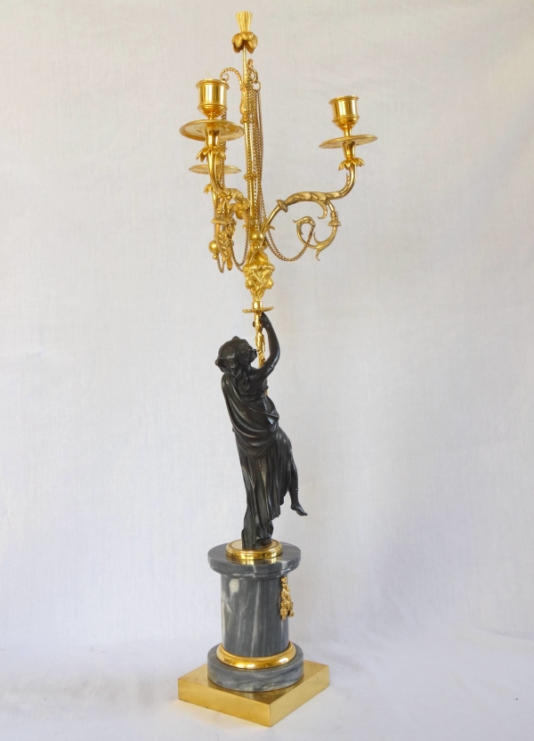 Pair of Louis XVI ormolu, patinated bronze and marble candelabras - 18th century