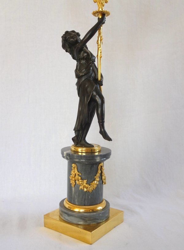 Pair of Louis XVI ormolu, patinated bronze and marble candelabras - 18th century