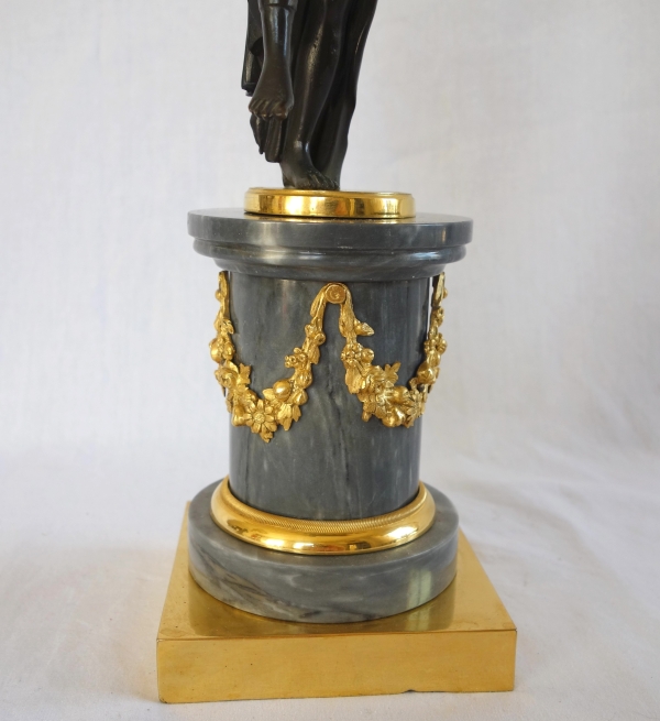 Pair of Louis XVI ormolu, patinated bronze and marble candelabras - 18th century