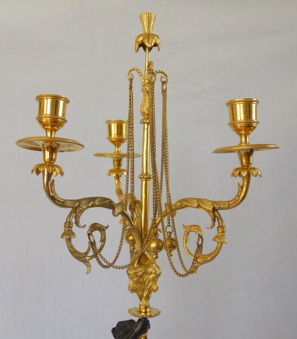 Pair of Louis XVI ormolu, patinated bronze and marble candelabras - 18th century