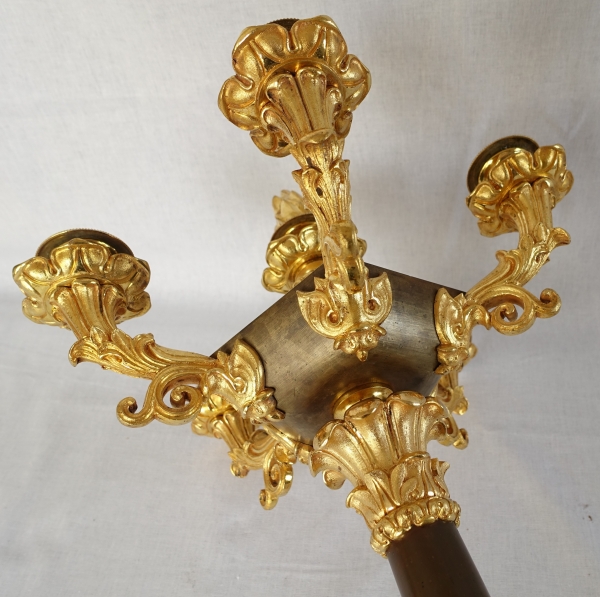 Paire de candélabres à 6 feux en bronze doré et patiné d'époque Restauration - style Empire - 1830