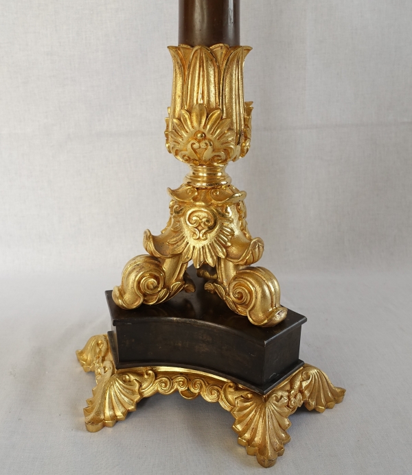 Paire de candélabres à 6 feux en bronze doré et patiné d'époque Restauration - style Empire - 1830