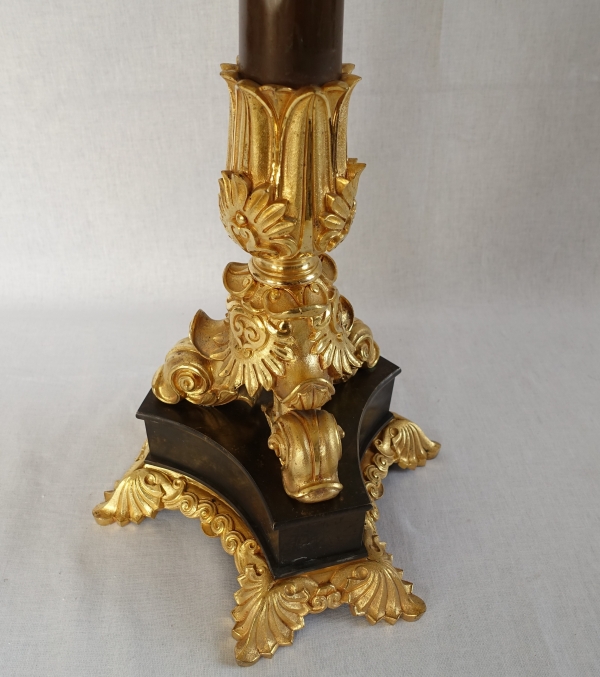 Paire de candélabres à 6 feux en bronze doré et patiné d'époque Restauration - style Empire - 1830