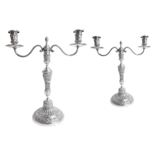 Pair of Louis XVI style sterling silver candlesticks, late 19th century