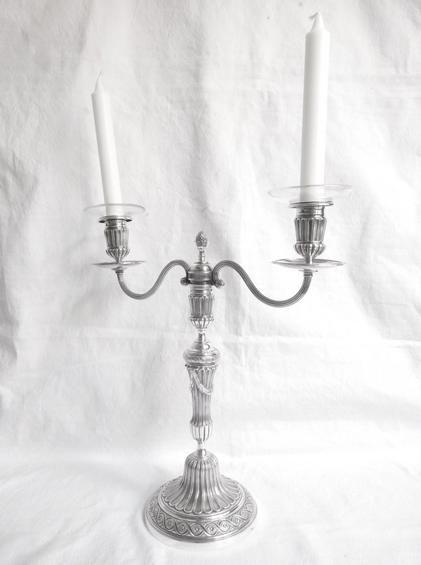 Pair of Louis XVI style sterling silver candlesticks, late 19th century