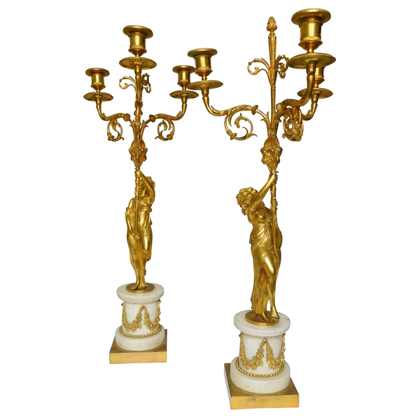 Pair of marble and ormolu Louis XVI style candelabras - 19th century circa 1850