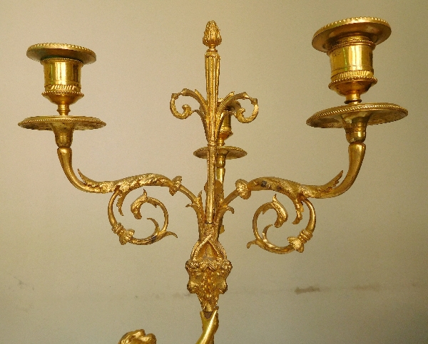 Paire de candélabres en marbre et bronze doré de style Louis XVI, époque Napoleon III