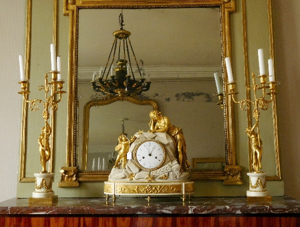 Paire de candélabres en marbre et bronze doré de style Louis XVI, époque Napoleon III