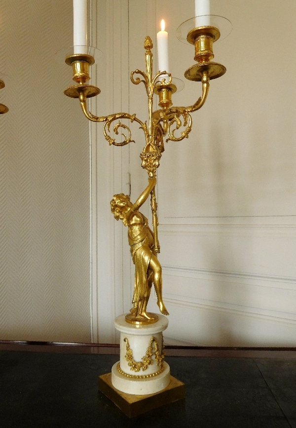 Pair of marble and ormolu Louis XVI style candelabras - 19th century circa 1850