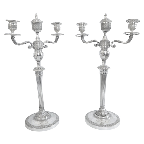 Pair of silver plated bronze Empire candelabras after Claude Galle