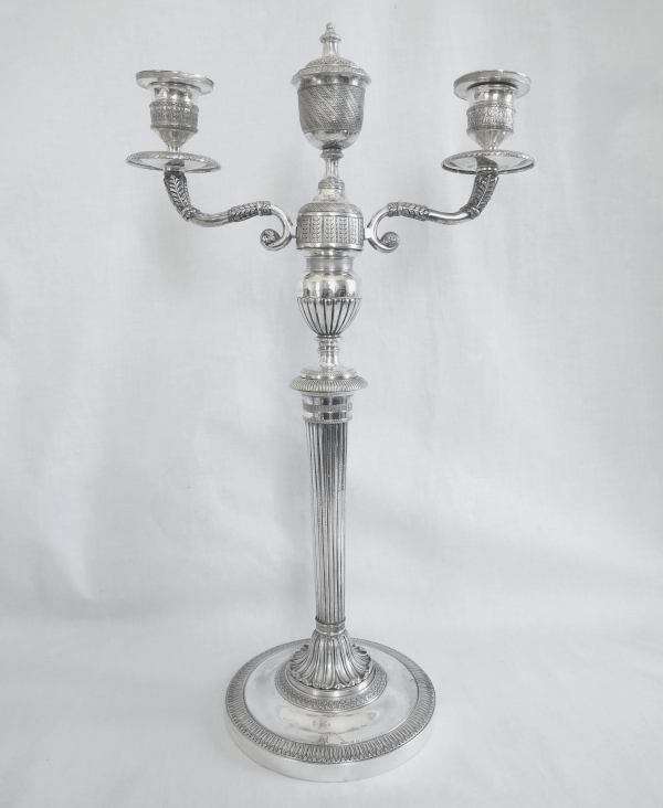 Pair of silver plated bronze Empire candelabras after Claude Galle