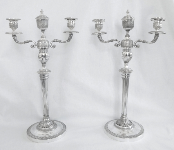 Pair of silver plated bronze Empire candelabras after Claude Galle