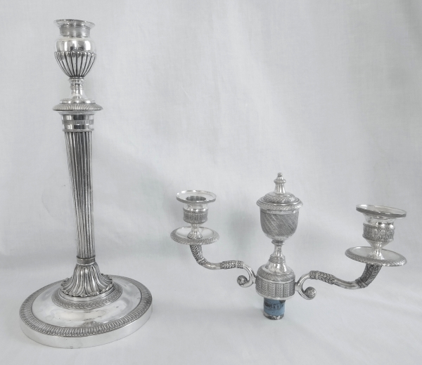 Pair of silver plated bronze Empire candelabras after Claude Galle