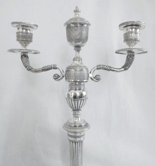 Pair of silver plated bronze Empire candelabras after Claude Galle