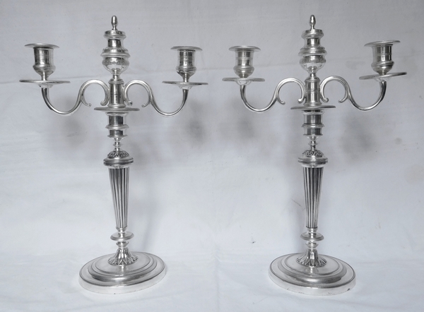 Pair of silver plate bronze candelabras, Fontainbleau candlesticks pattern - early 19th century