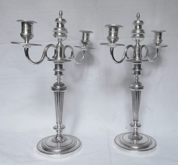 Pair of silver plate bronze candelabras, Fontainbleau candlesticks pattern - early 19th century