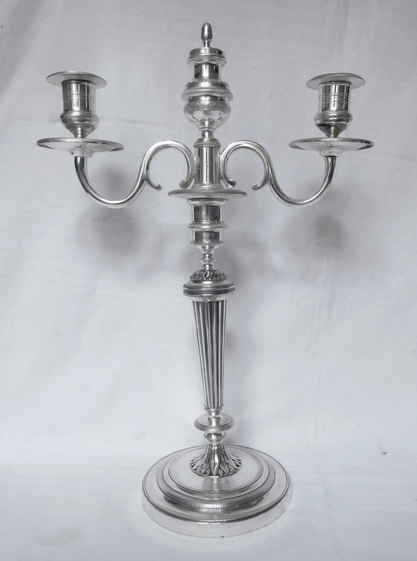 Pair of silver plate bronze candelabras, Fontainbleau candlesticks pattern - early 19th century