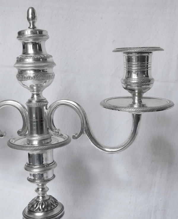 Pair of silver plate bronze candelabras, Fontainbleau candlesticks pattern - early 19th century