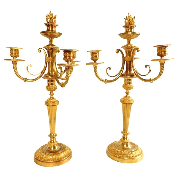 Pair of Empire ormolu candelabras, model of Château de Fontainebleau by Claude Galle
