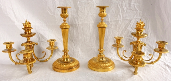 Pair of Empire ormolu candelabras, model of Château de Fontainebleau by Claude Galle