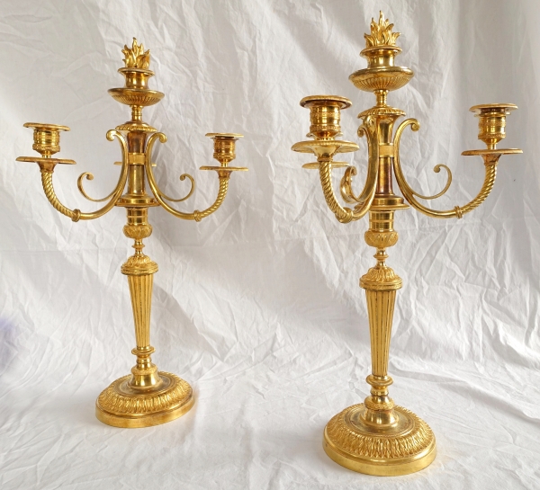 Pair of Empire ormolu candelabras, model of Château de Fontainebleau by Claude Galle