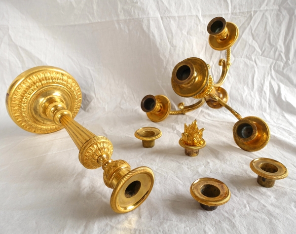 Pair of Empire ormolu candelabras, model of Château de Fontainebleau by Claude Galle