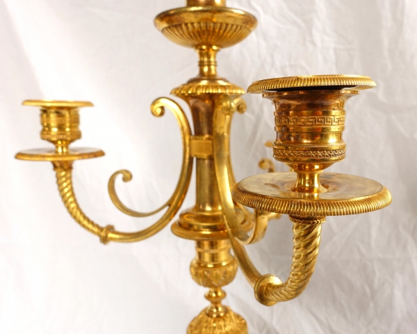 Pair of Empire ormolu candelabras, model of Château de Fontainebleau by Claude Galle