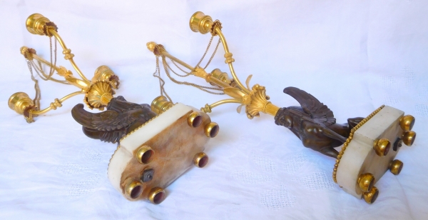 Pair of late 18th century ormolu and marble sphinxes-shaped candelabras