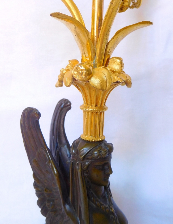 Pair of late 18th century ormolu and marble sphinxes-shaped candelabras