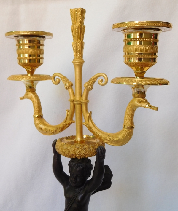 Pair of Empire ormolu and patinated bronze candelabras, early 19th century