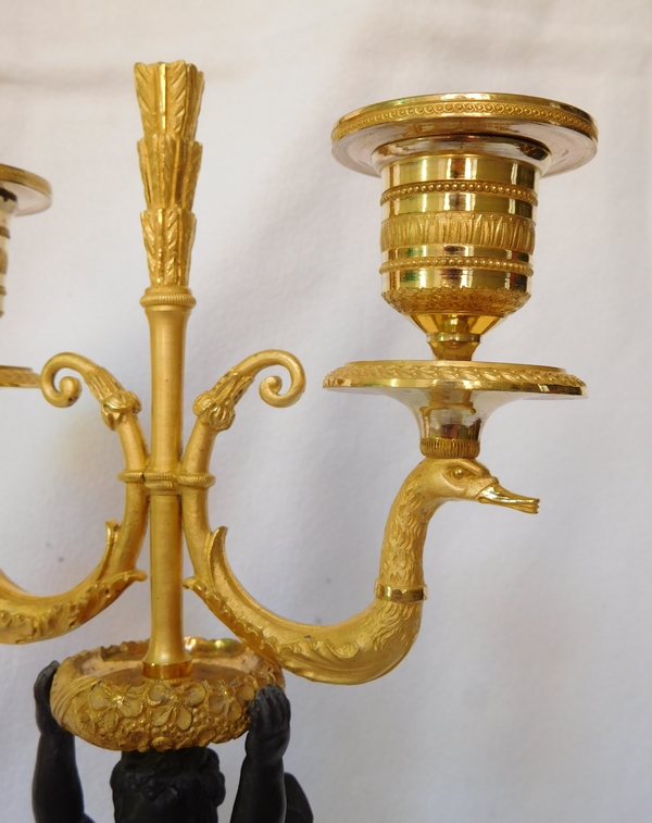 Pair of Empire ormolu and patinated bronze candelabras, early 19th century